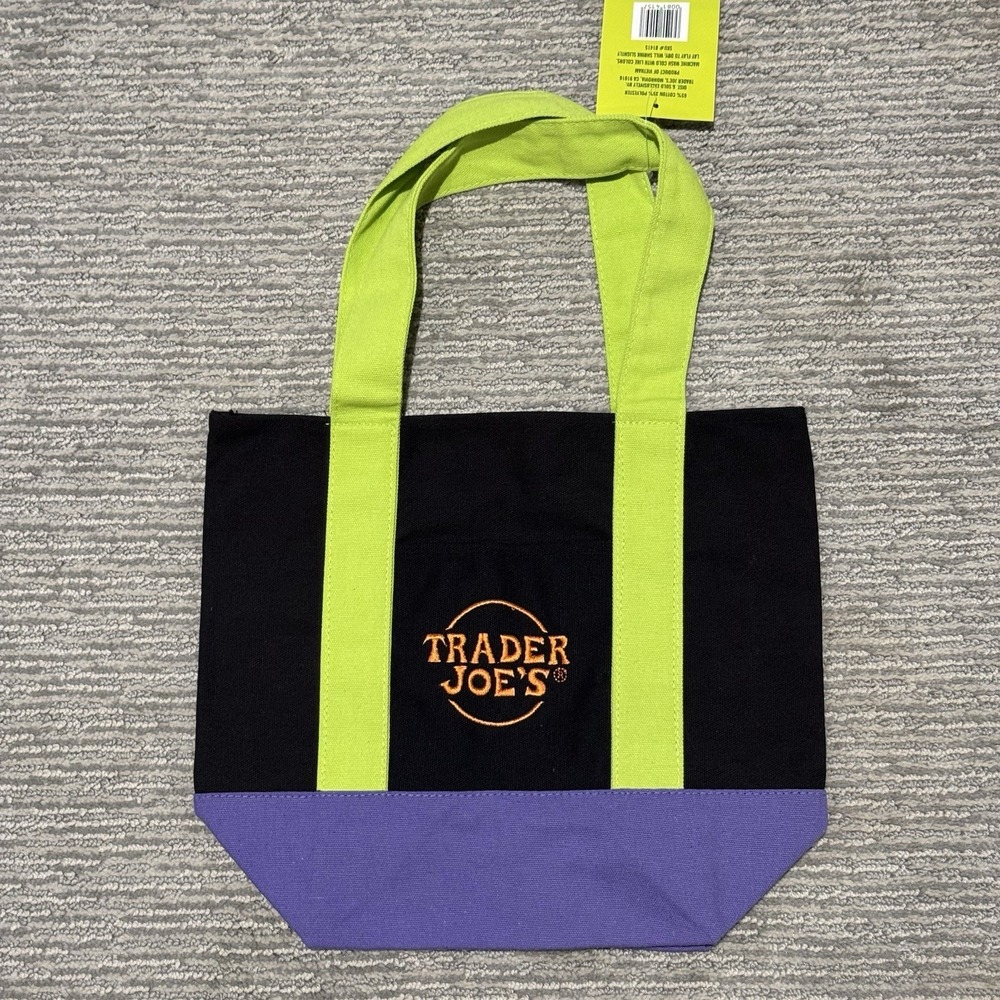 Trader Joe's Multi Bright Mini Canvas Tote Lunch Personal Hand Bag Reusable NWT